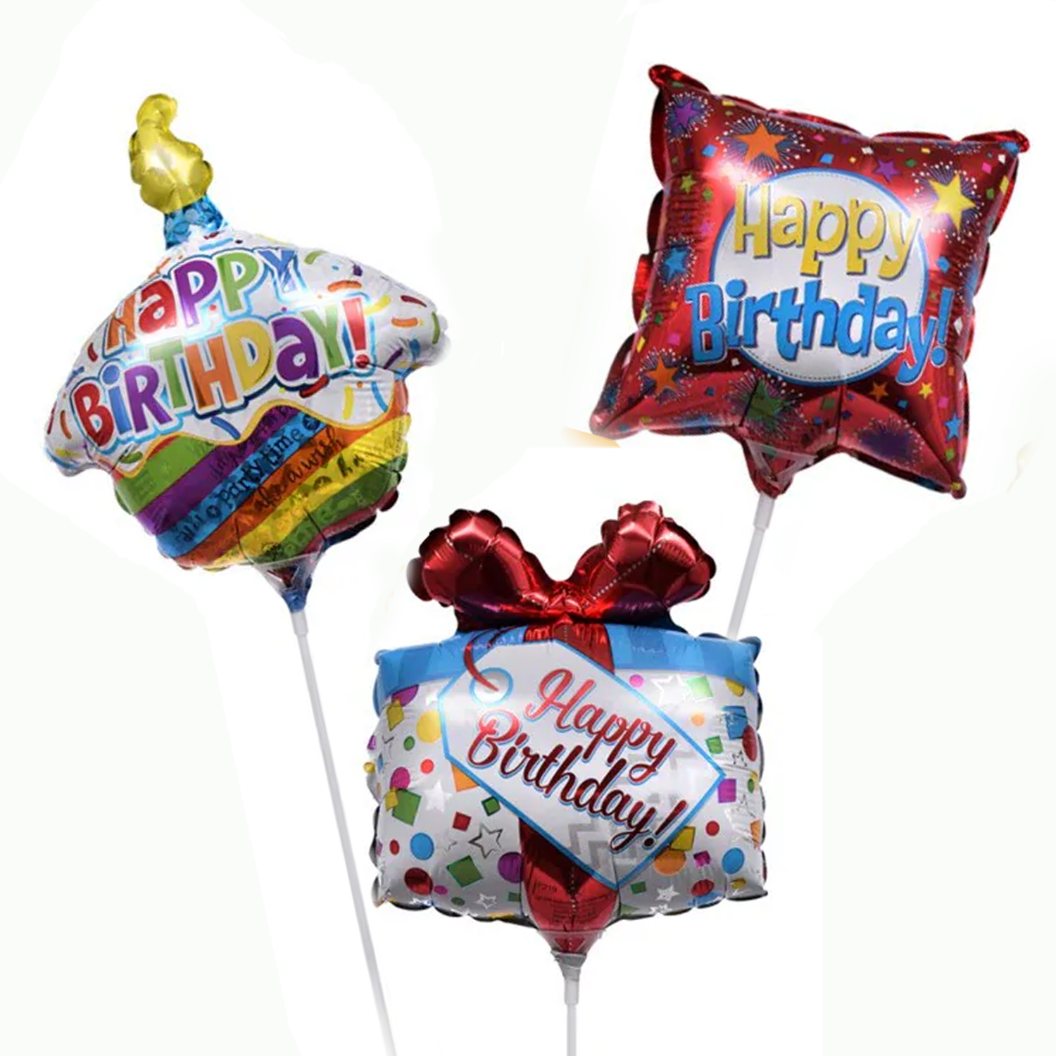 3 Mylar Stick Balloons (+$12.00)